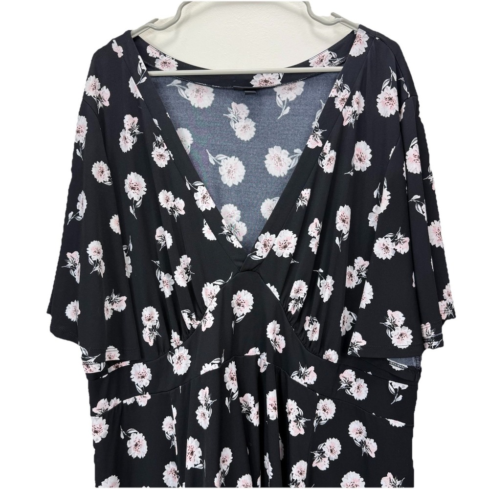 Torrid Black Pink Floral Studio Knit‎ Flutter Sleeve Stretch Dress Size 4X - Picture 6 of 11